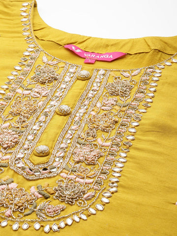 Varanga Women Round-Neck Embellished Kurta Paired With Bottom And Scallop Dupatta